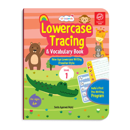 Lil Legends Writing Books Lowercase Tracing and Vocabulary Book Level | 1 New Age Lowercase Writing D'Nealian Style | Small Letters Practise Workbook | For LKG/UKG | Age 4+