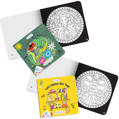 Lil Legends Let's Colour Set of 2 Colouring Books | Toys and Nature | Travel-Friendly Hardboard Support | Boosts Focus and Creativity | For UKG/Primary | Age 4+
