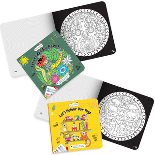 Lil Legends Let's Colour Set of 2 Colouring Books | Toys and Nature | Travel-Friendly Hardboard Support | Boosts Focus and Creativity | For UKG/Primary | Age 4+