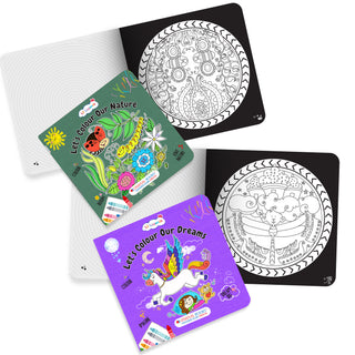 Lil Legends Let's Colour Set of 2 Colouring Books | Dreams and Nature | Travel-Friendly Hardboard Support | Boosts Focus and Creativity | For UKG/Primary | Age 4+