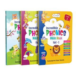 Lil Legends Incredible Phonics Level 1 Main Book Part 1, Part 2 and Sight Words Book | Set of 3 for Age 3-5 Years | Letter Sounds, High Frequency Words and Fun Activities | For Nursery/LKG/