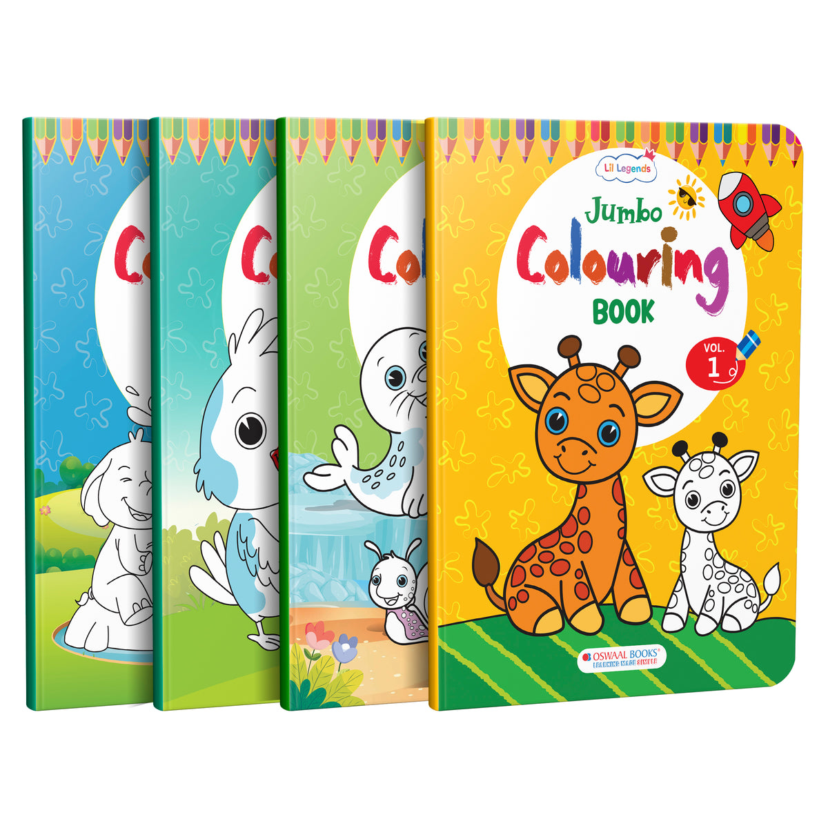 Lil Legends Jumbo Colouring Books Vol 1-4 for Kids | Bold Outlines and Big Designs | Animals, Birds, Everyday Objects and Nature | Fun Colouring Activity Books | Age 3+