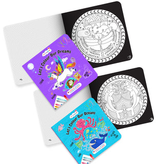 Lil Legends Let's Colour Set of 2 Colouring Books | Dreams and Oceans | Travel-Friendly Hardboard Support | Boosts Focus and Creativity | For UKG/Primary | Age 4+