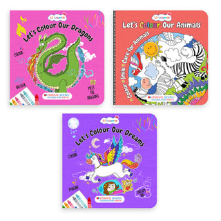 Lil Legends Let's Colour Set of 6 Colouring Books | Animals, Toys, Dreams, Dragons, Nature and Oceans | Travel-Friendly Hardboard Support | For UKG/Primary | Age 4+