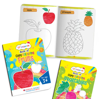 Lil Legends Books of Copy Colouring Set of 5 Books for Kids | Animals, Alphabets, Vegetables, Flowers and Fruits | Fun Activities and Vocabulary Booster for Kids | For LKG/UKG | Age 3+