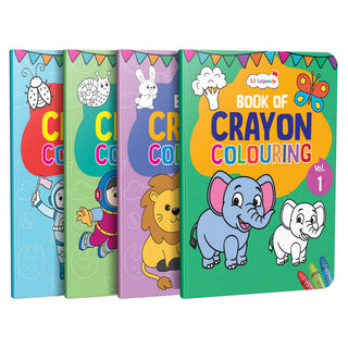 Lil Legends Books Of Crayon Colouring Vol 1-4 Set of 4 | Boosts Focus, Colour Recognition and Creativity | Fun Activity Books With Bold Outlines | For Nursery/LKG/UKG | Age 3+