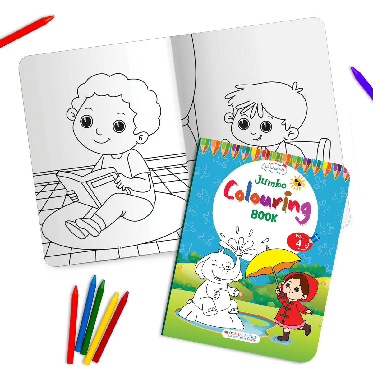 Lil Legends Jumbo Colouring Book Vol 4 for Kids | Bold Outlines and Fun Designs | Transport, Toys and Outdoor Scenes | Big Size Colouring Activity Book | For UKG/Class 1 | Age 5+