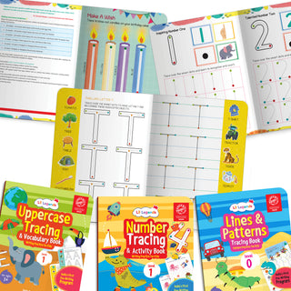 Lil Legends Early Writing Readiness | Set of 3 Books | Lines and Patterns + Number Tracing + Uppercase Tracing and Vocabulary | India's First Pre-Writing Programme | Age 2-5