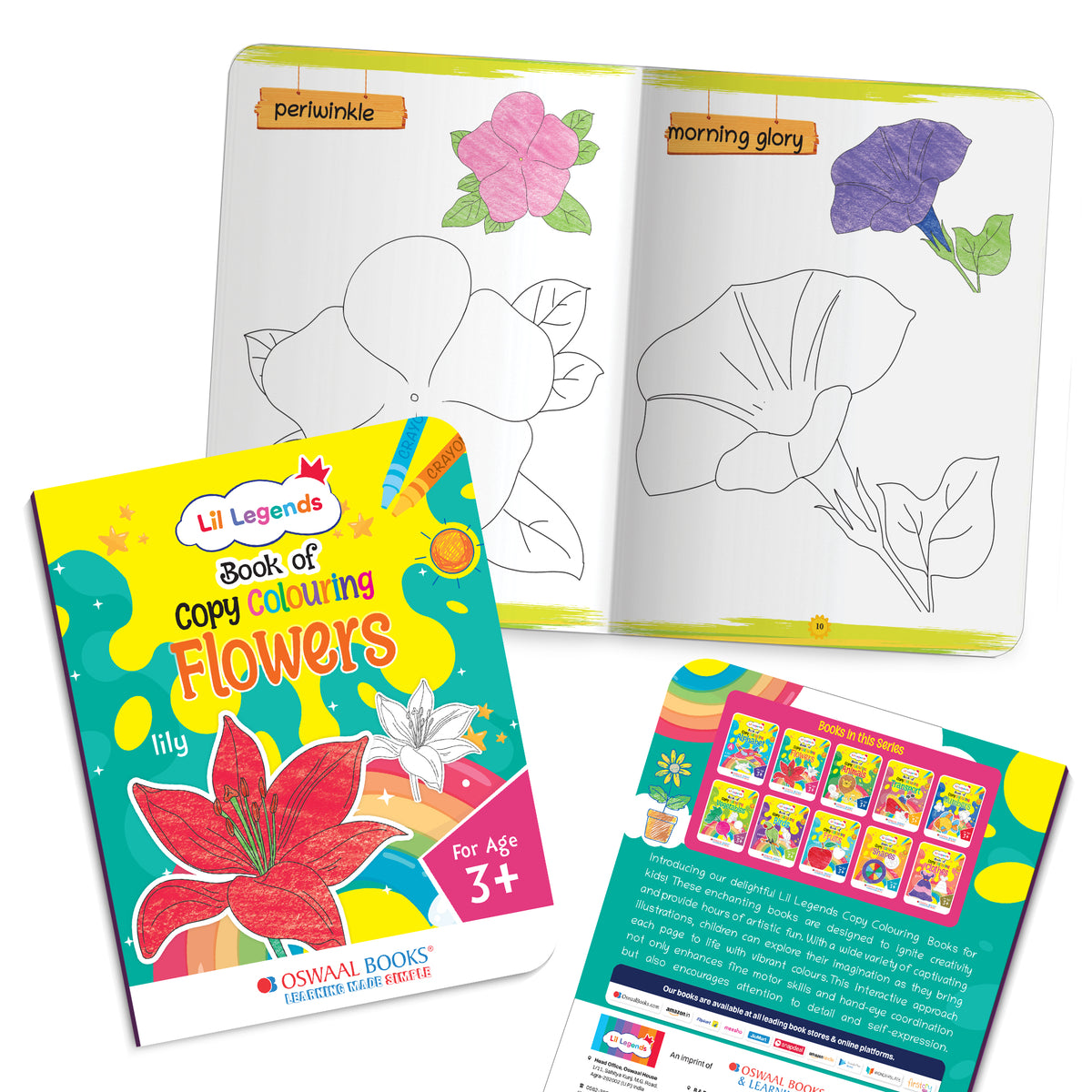 Lil Legends Books of Copy Colouring Set of 5 Books for Kids | Animals, Alphabets, Vegetables, Flowers and Fruits | Fun Activities and Vocabulary Booster for Kids | For LKG/UKG | Age 3+