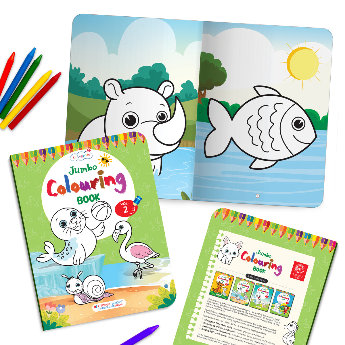 Lil Legends Jumbo Colouring Book Vol 2 for Kids | Bold Outlines and Fun Designs | Animals, Birds and Nature Scenes | Big Size Colouring Activity Book | For Toddlers/LKG/UKG | Age 4+