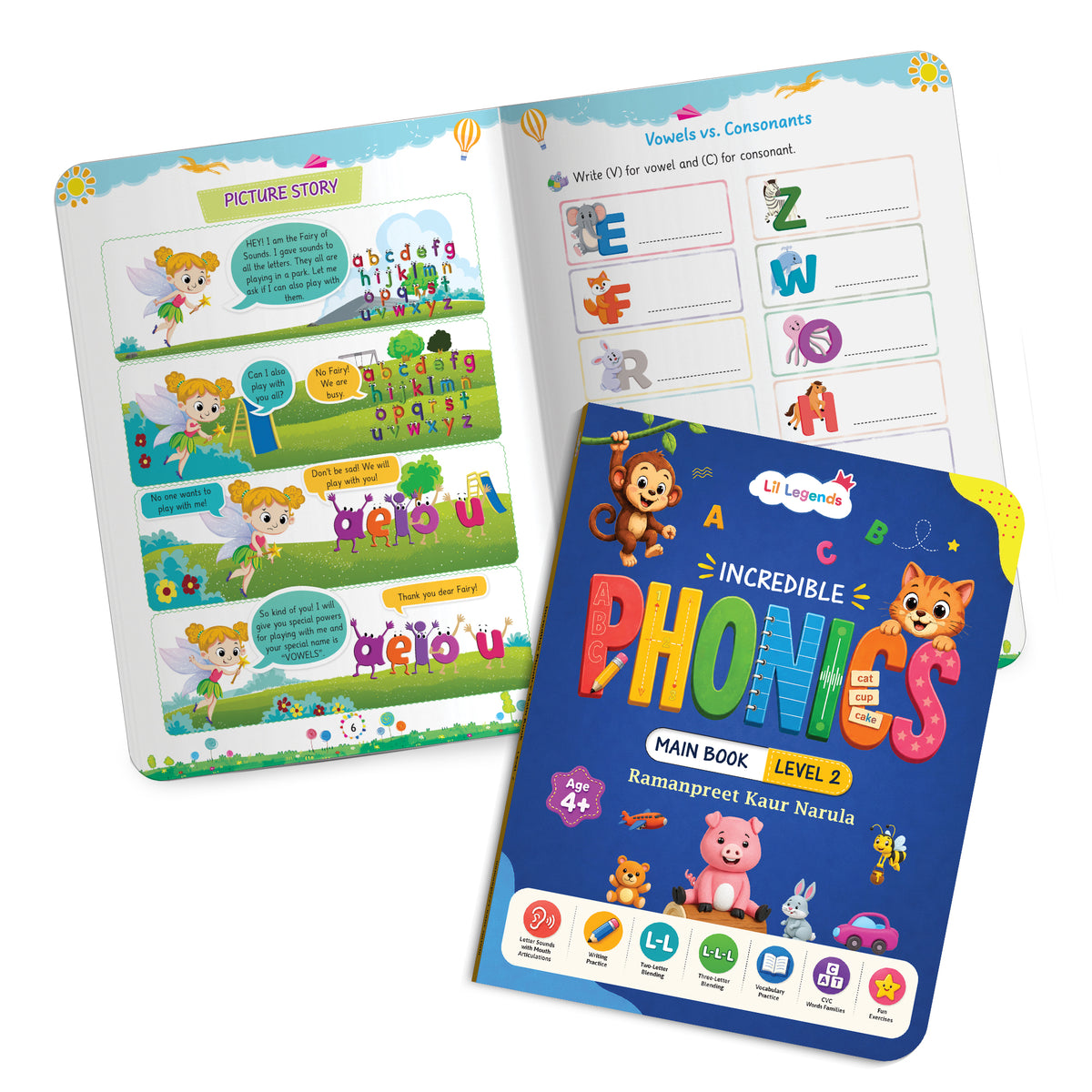 Lil Legends Incredible Phonics Level 2 Main Book | CVC Words, Short Vowels, Letter Blending | Early Reading | Phonics Workbook for Beginners | Age 4+
