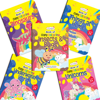 Lil Legends Books Of Copy Colouring Set of 10 Books for Kids | Dinosaurs, Unicorns, Festivals, Community Helpers and More | Fun Activities and Vocabulary Booster | For LKG/UK | Age 3+