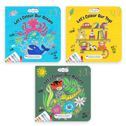 Lil Legends Let's Colour Set of 6 Colouring Books | Animals, Toys, Dreams, Dragons, Nature and Oceans | Travel-Friendly Hardboard Support | For UKG/Primary | Age 4+