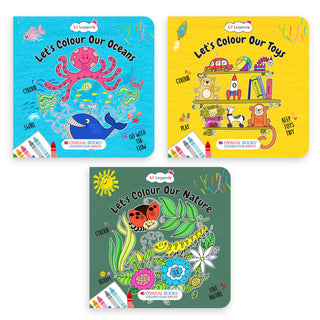 Lil Legends Let's Colour Set of 6 Colouring Books | Animals, Toys, Dreams, Dragons, Nature and Oceans | Travel-Friendly Hardboard Support | For UKG/Primary | Age 4+