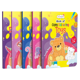 Lil Legends Books Of Copy Colouring Set of 5 Books for Kids | Dinosaurs, Unicorns, Toys, Fairies and Underwater World | Fun Activities and Vocabulary Booster | For LKG/UKG | Age 3+
