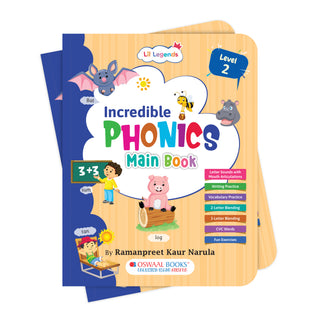 Lil Legends Incredible Phonics Level 2 Main Book and Sight Words Book | Set of 2 Books for Age 4-6 Years | CVC Words, Blending and High Frequency Words | Fun Activity Book | For UKG/Class 1