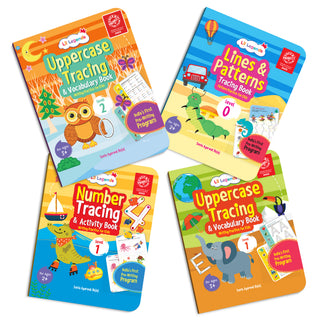 Lil Legends Set of 4 Writing Books Box Set | India's First Pre-Writing Program | Patterns, Numbers and Uppercase Tracing, Activities and Vocabulary | For Nursery/LKG/UKG | Age 2-5