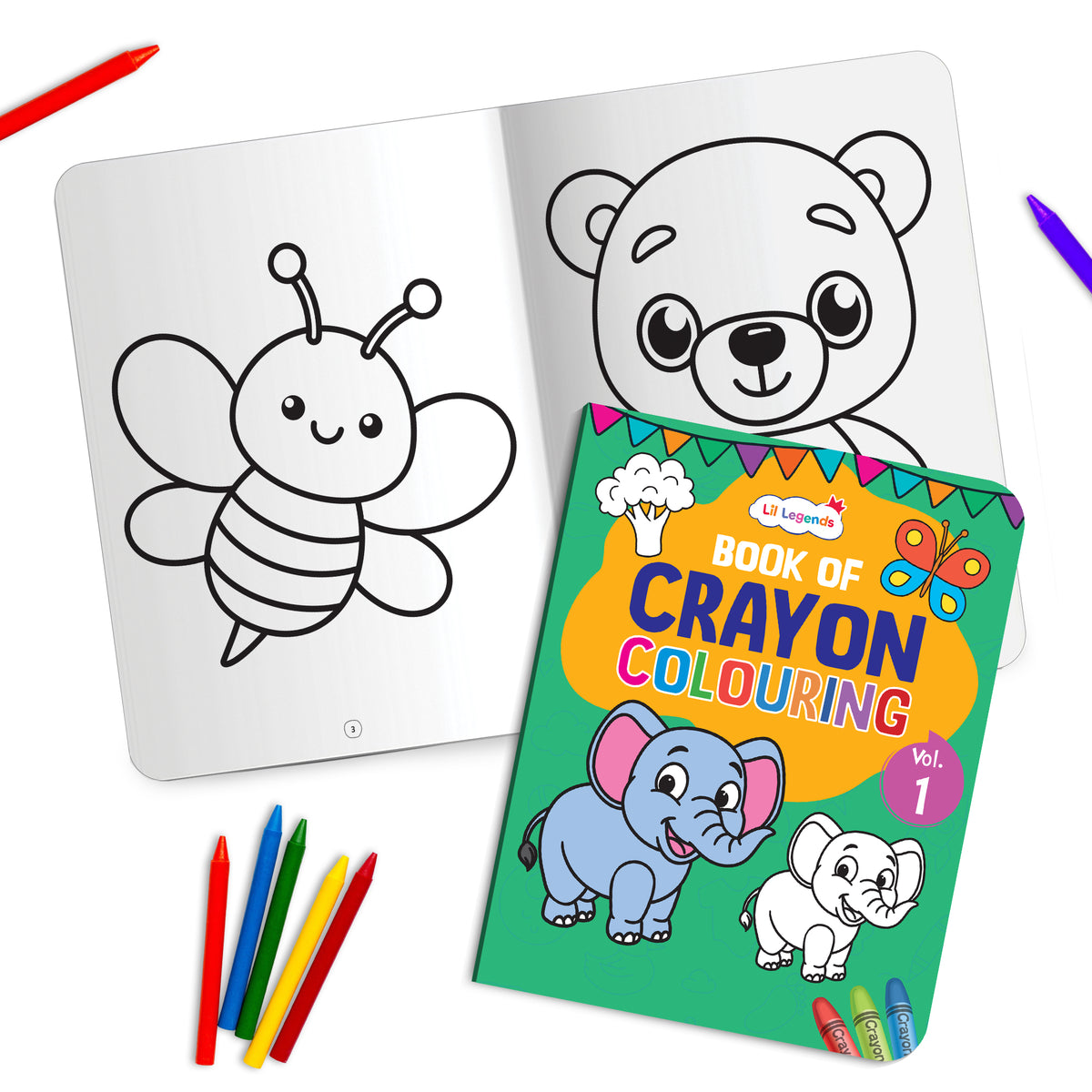 Lil Legends Crayon Colouring Book Vol 1 for Kids | Bold Outlines and Simple Designs | Animals, Birds and More | Fun Colouring Activity Book | For Nursery/LKG | Age 2+