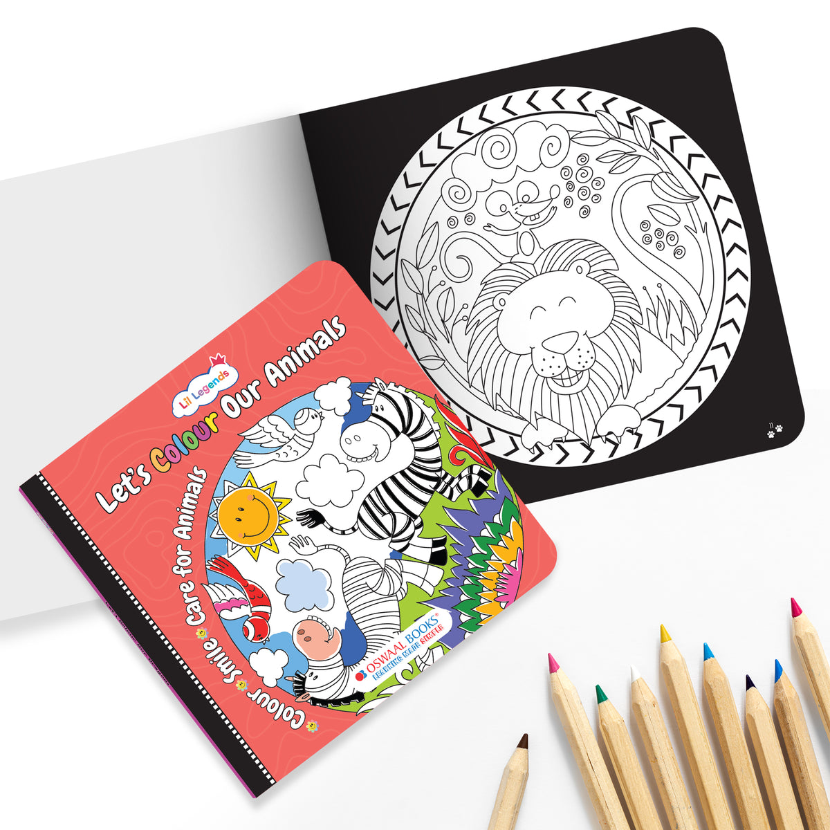 Oswaal Lil Legends Let's Colour Set of 2 Colouring Books | Animals and Nature | Travel-Friendly Hardboard Support | Boosts Focus and Creativity | For UKG/Primary | Age 4+