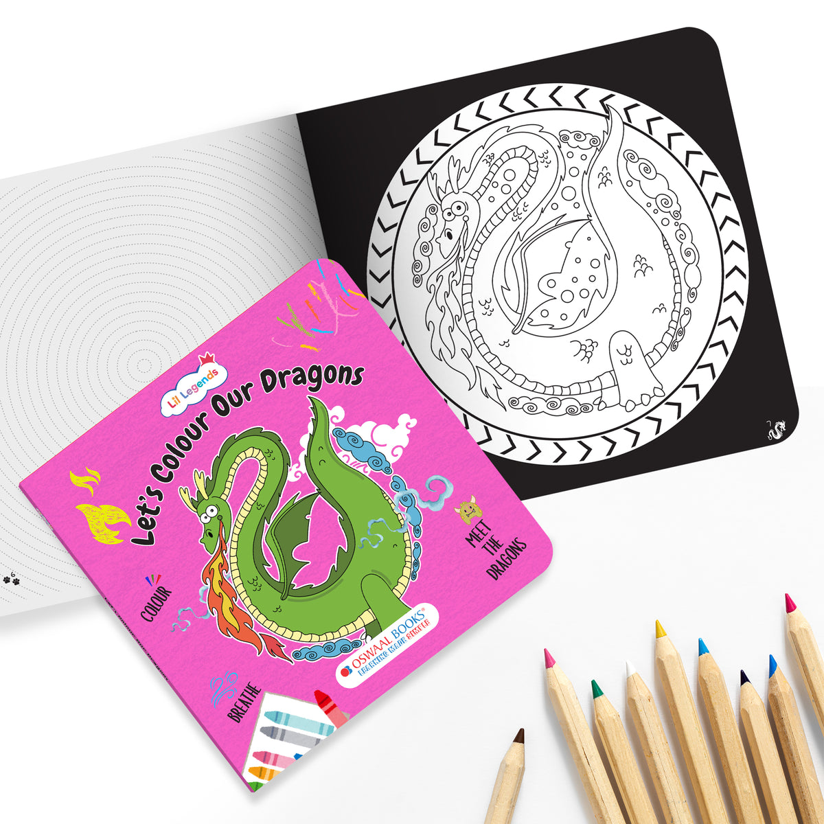 Lil Legends Let's Colour Set of 3 Colouring Books | Animals, Oceans and Dragons | Travel-Friendly Hardboard Support | Boosts Focus and Creativity | For UKG/Primary | Age 4+