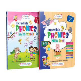 Lil Legends Incredible Phonics Level 2 Main Book and Sight Words Book | Set of 2 Books for Age 4-6 Years | CVC Words, Blending and High Frequency Words | Fun Activity Book | For UKG/Class 1