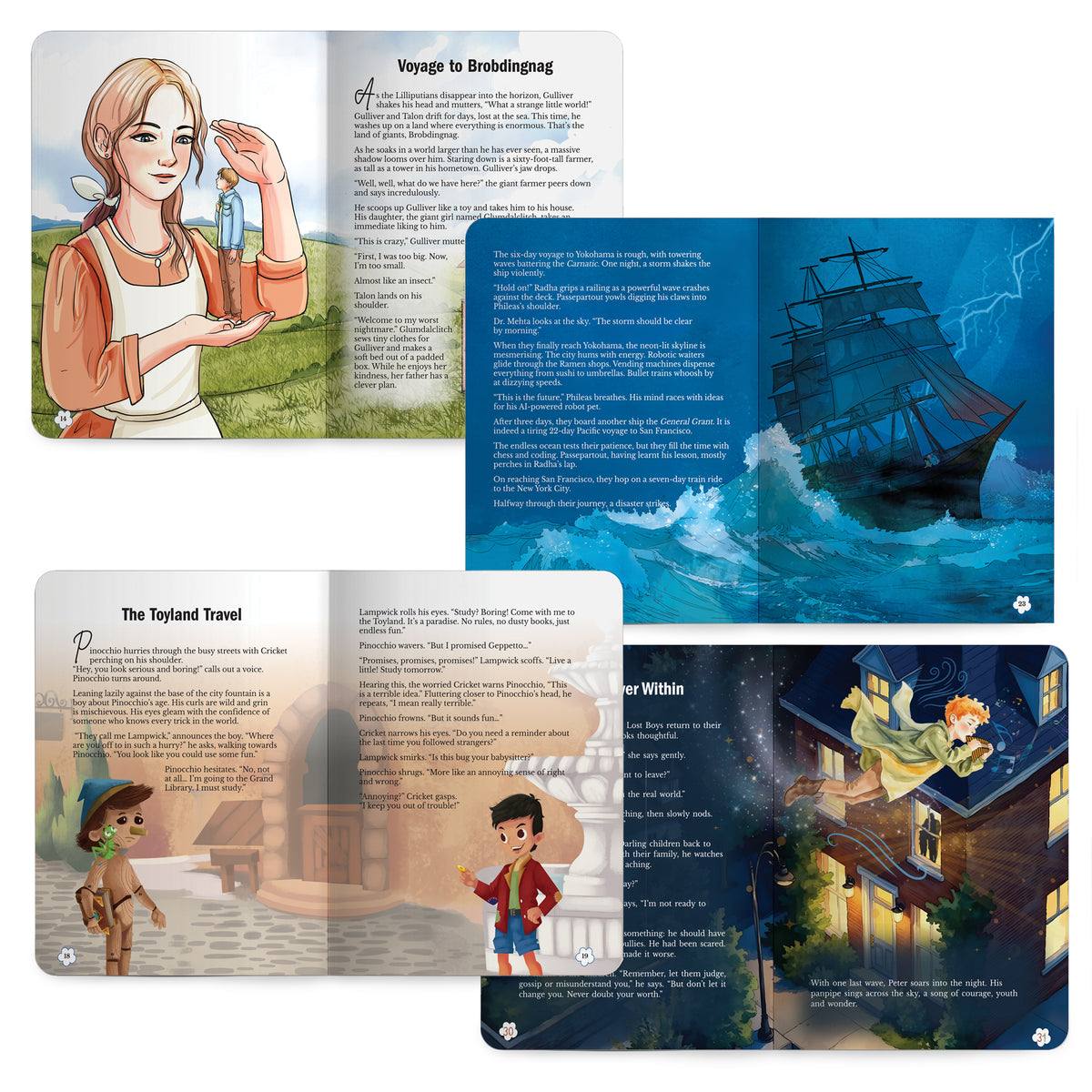 Lil Legends Timeless Classics Re-Imagined for Today | Set of 4 Story Books | Pinocchio, Peter Pan, Gulliver's Travels and More | Vocabulary, Imagination and Values Booster Stories | For Age 7+