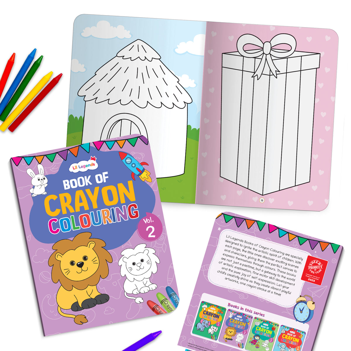 Lil Legends Crayon Colouring Book Vol 2 for Kids | Bold Outlines and Simple Designs | Animals, Birds and Surrounding World | Fun Colouring Activity Book | For Nursery/LKG | Age 3+