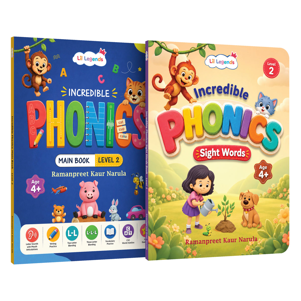 Oswaal Lil Legends Incredible Phonics Level 2 Main Book and Sight Words Book | Set of 2 Books for Age 4-6 Years | CVC Words, Blending and High Frequency Words | Fun Activity Book | For UKG/Class 1