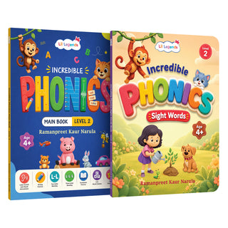 Lil Legends Incredible Phonics Level 2 Main Book and Sight Words Book | Set of 2 Books for Age 4-6 Years | CVC Words, Blending and High Frequency Words | Fun Activity Book | For UKG/Class 1