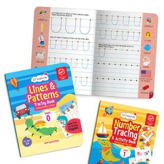 Lil Legends Writing Books Set of 4 Books | India's First Pre-Writing Program | Patterns Numbers and Uppercase Tracing, Activities and Vocabulary | For Nursery/LKG/UKG | Age 2-5