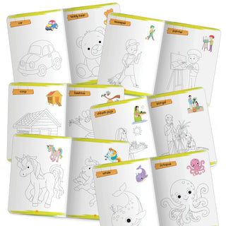 Lil Legends Books Of Copy Colouring Set of 10 Books for Kids | Dinosaurs, Unicorns, Festivals, Community Helpers and More | Fun Activities and Vocabulary Booster | For LKG/UK | Age 3+