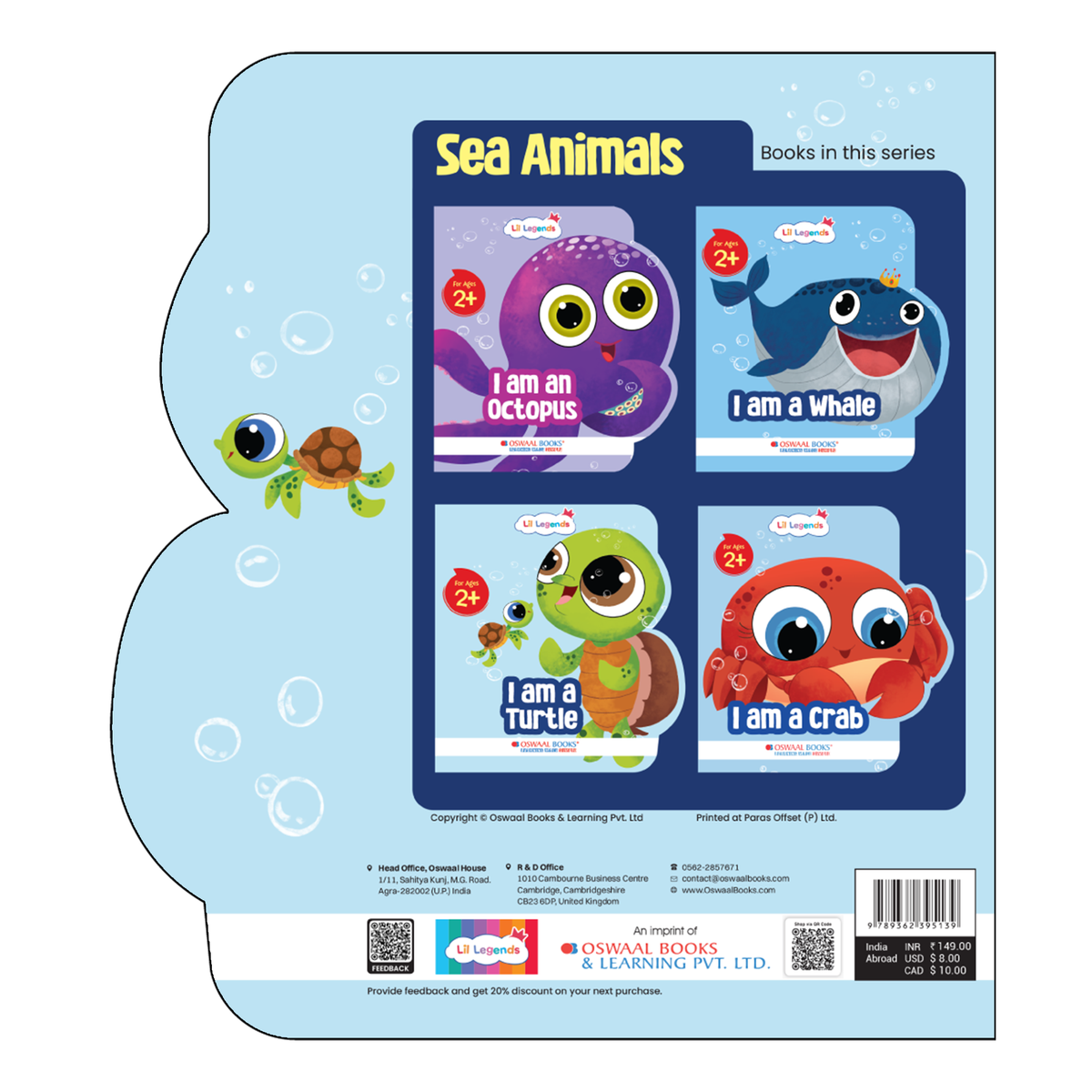 Lil Legends Shaped Board Book - Sea Animals: Turtle | Turtle-Shaped Picture Book for Kids Age 2+ Years | Early Learning Book with Colourful Illustrations for Toddlers & Preschoolers