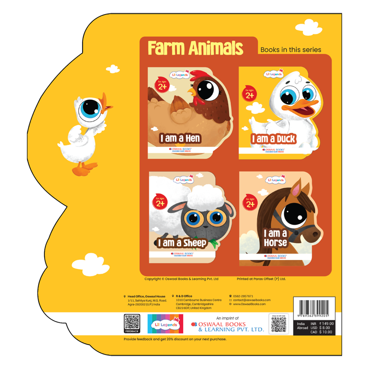 Lil Legends Shaped Board Book - Farm Animals: Duck | Duck-Shaped Picture Book for Kids Age 2+ Years | Early Learning Book with Colourful Illustrations for Toddlers & Preschoolers