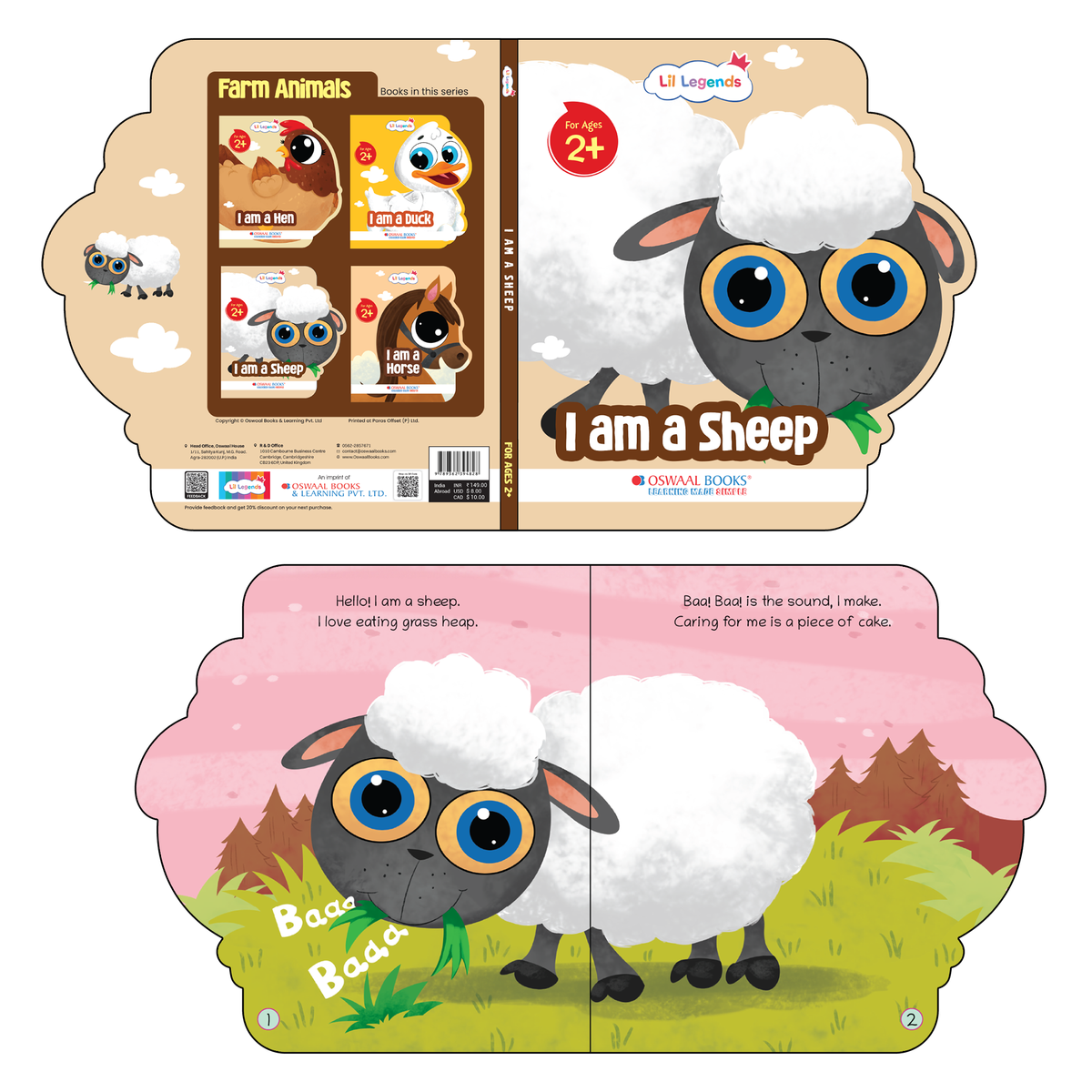 Lil Legends Shaped Board Book - Farm Animals: Sheep | Sheep-Shaped Picture Book for Kids Age 2+ Years | Early Learning Book with Colourful Illustrations for Toddlers & Preschoolers