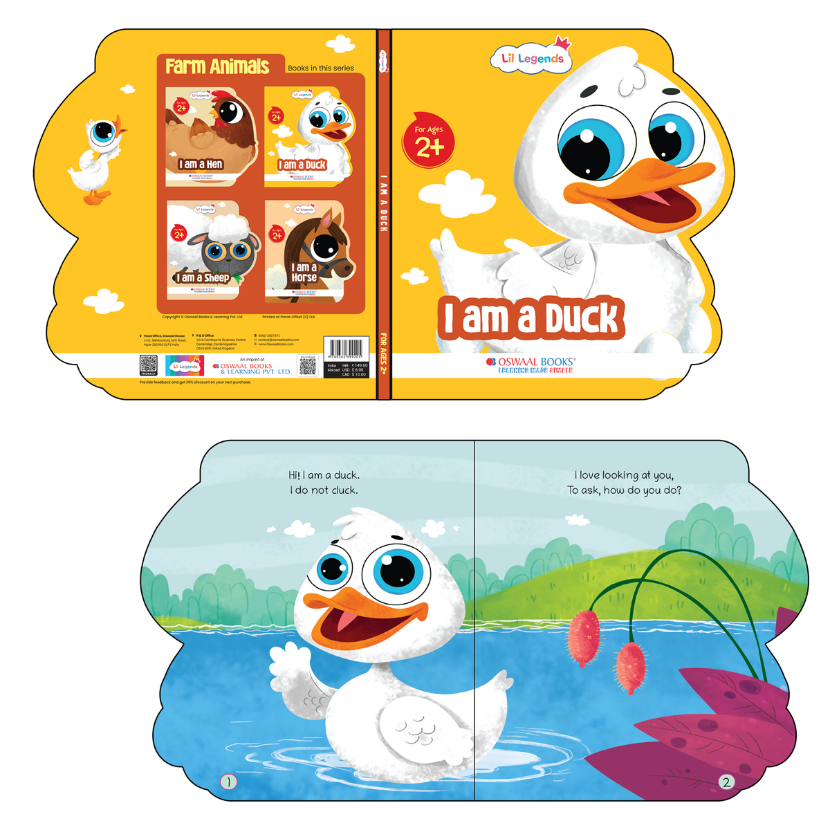 Lil Legends Shaped Board Book - Farm Animals: Duck | Duck-Shaped Picture Book for Kids Age 2+ Years | Early Learning Book with Colourful Illustrations for Toddlers & Preschoolers