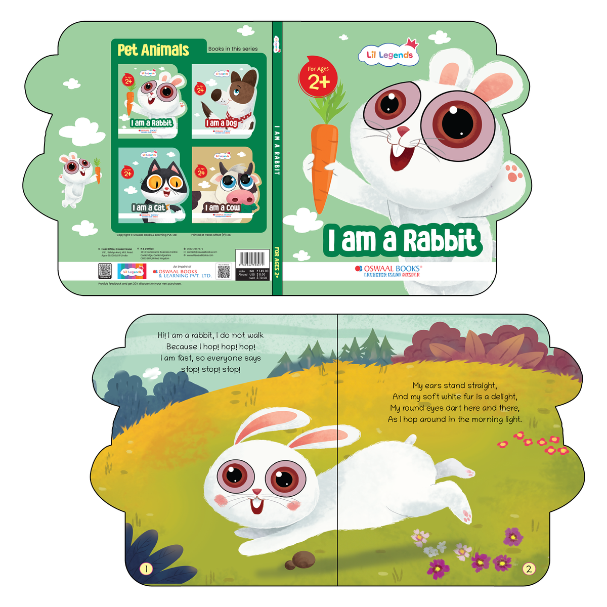 Lil Legends Shaped Board Book - Pet Animals: Rabbit | Rabbit-Shaped Picture Book for Kids Age 2+ Years | Early Learning Book with Colourful Illustrations for Toddlers & Preschoolers
