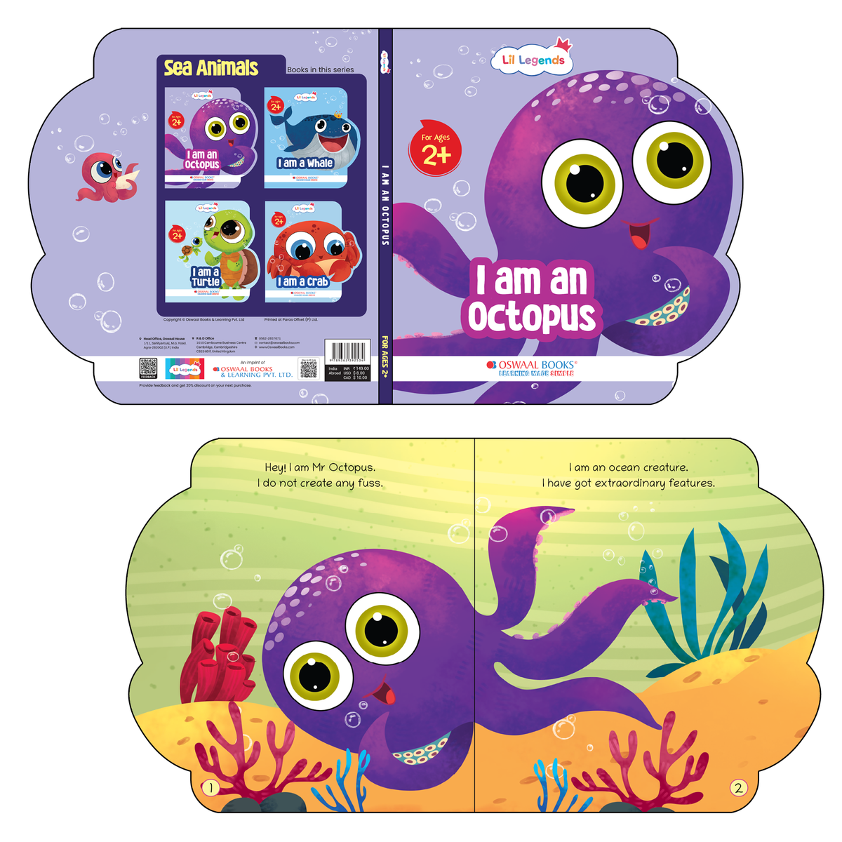 Lil Legends Shaped Board Book - Sea Animals: Octopus | Octopus-Shaped Picture Book for Kids Age 2+ Years | Early Learning Book with Colourful Illustrations for Toddlers & Preschoolers