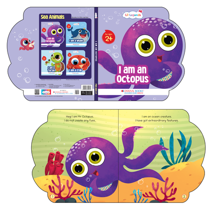 Lil Legends Shaped Board Book - Sea Animals: Octopus | Octopus-Shaped Picture Book for Kids Age 2+ Years | Early Learning Book with Colourful Illustrations for Toddlers & Preschoolers