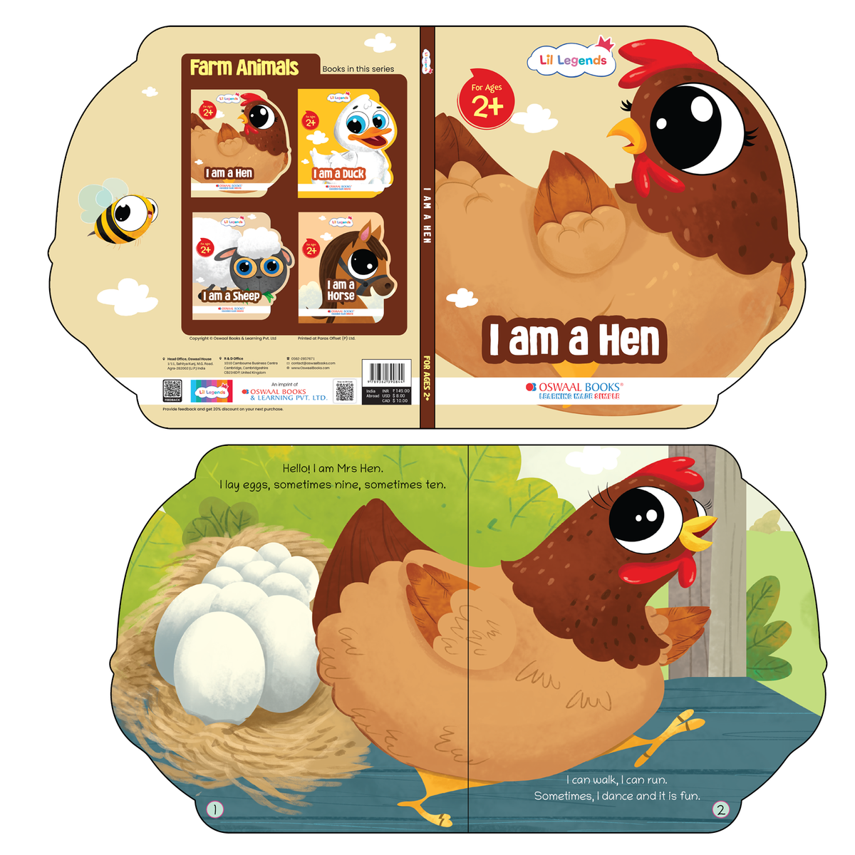 Lil Legends Shaped Board Book - Farm Animals: Hen | Hen-Shaped Picture Book for Kids Age 2+ Years | Early Learning Book with Colourful Illustrations for Toddlers & Preschoolers