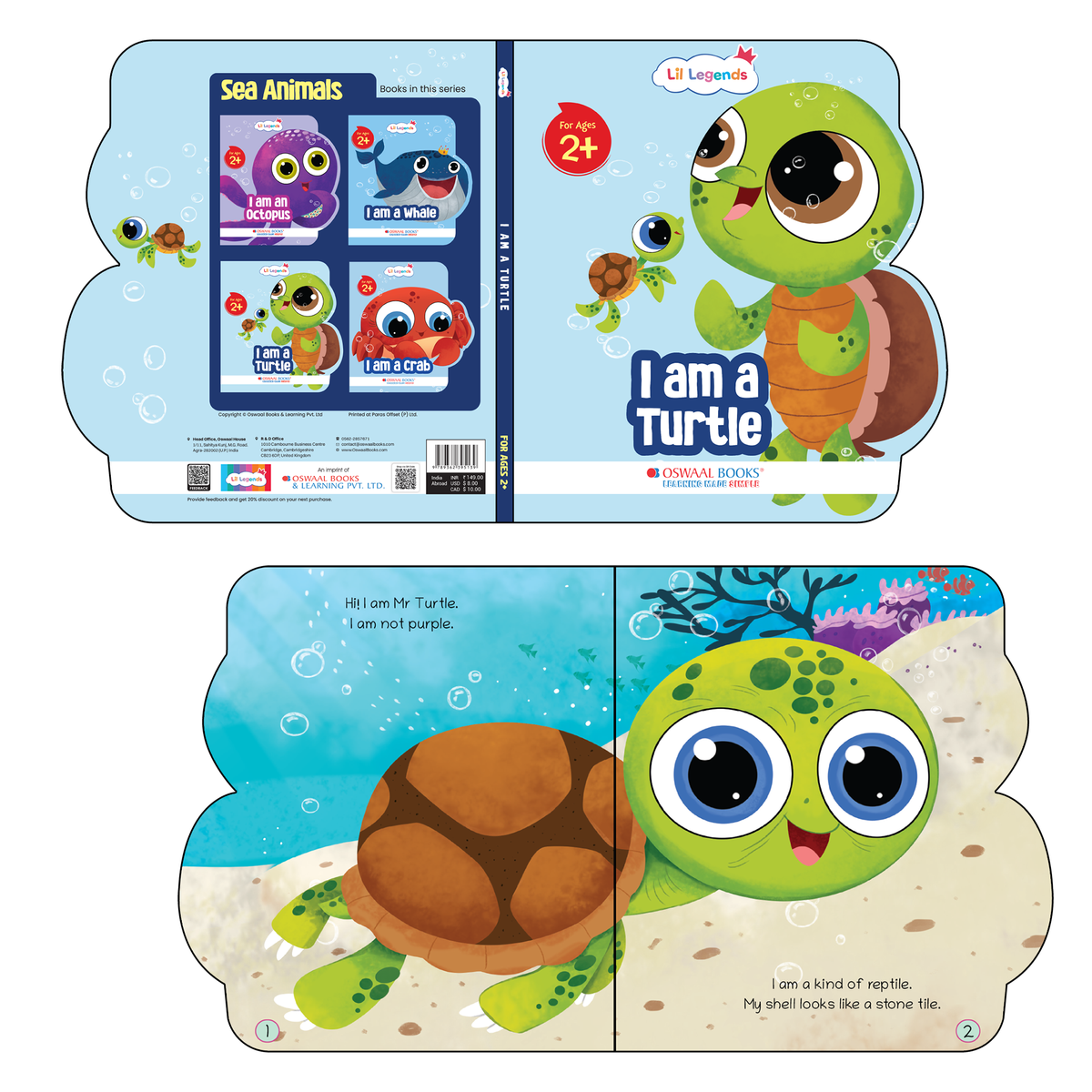 Lil Legends Shaped Board Book - Sea Animals: Turtle | Turtle-Shaped Picture Book for Kids Age 2+ Years | Early Learning Book with Colourful Illustrations for Toddlers & Preschoolers