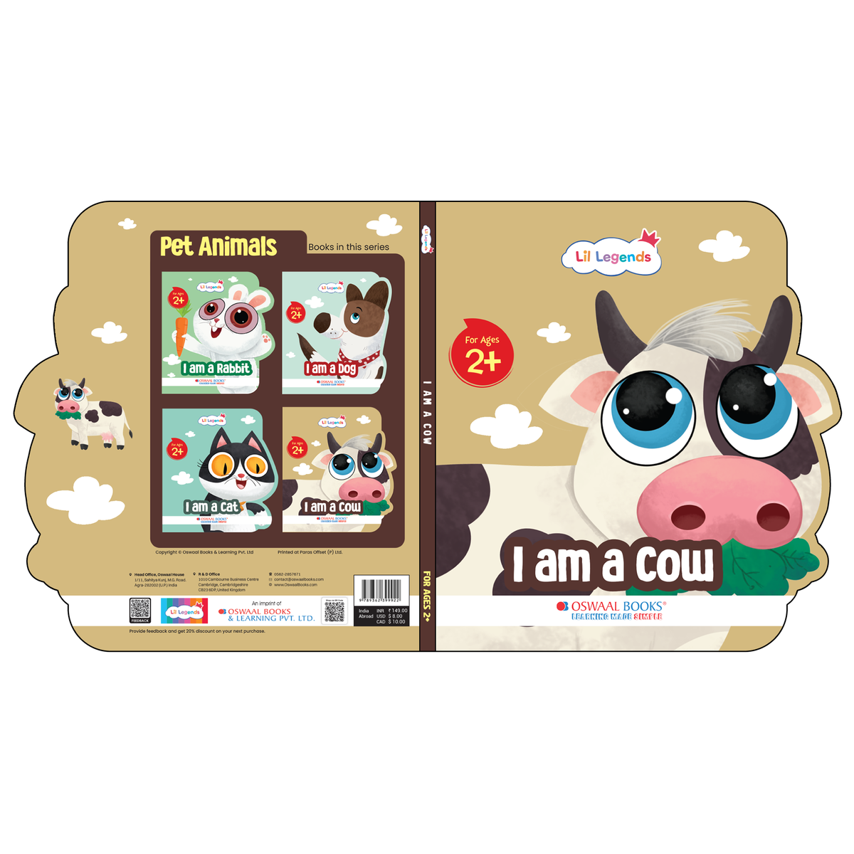 Lil Legends Shaped Board Book - Pet Animals: Cow | Cow-Shaped Picture Book for Kids Age 2+ Years | Early Learning Book with Colourful Illustrations for Toddlers & Preschoolers