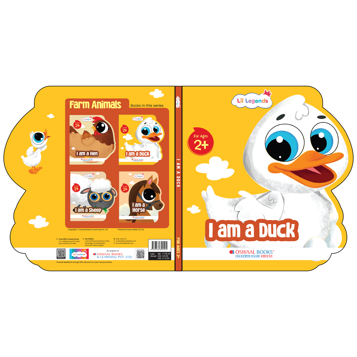 Lil Legends Shaped Board Book - Farm Animals: Duck | Duck-Shaped Picture Book for Kids Age 2+ Years | Early Learning Book with Colourful Illustrations for Toddlers & Preschoolers