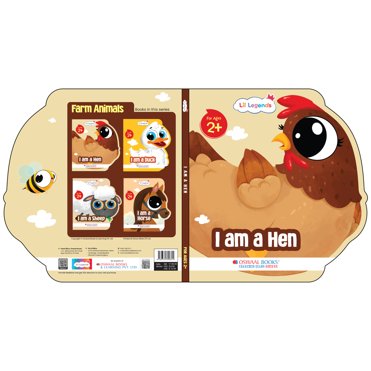 Lil Legends Shaped Board Book - Farm Animals: Hen | Hen-Shaped Picture Book for Kids Age 2+ Years | Early Learning Book with Colourful Illustrations for Toddlers & Preschoolers