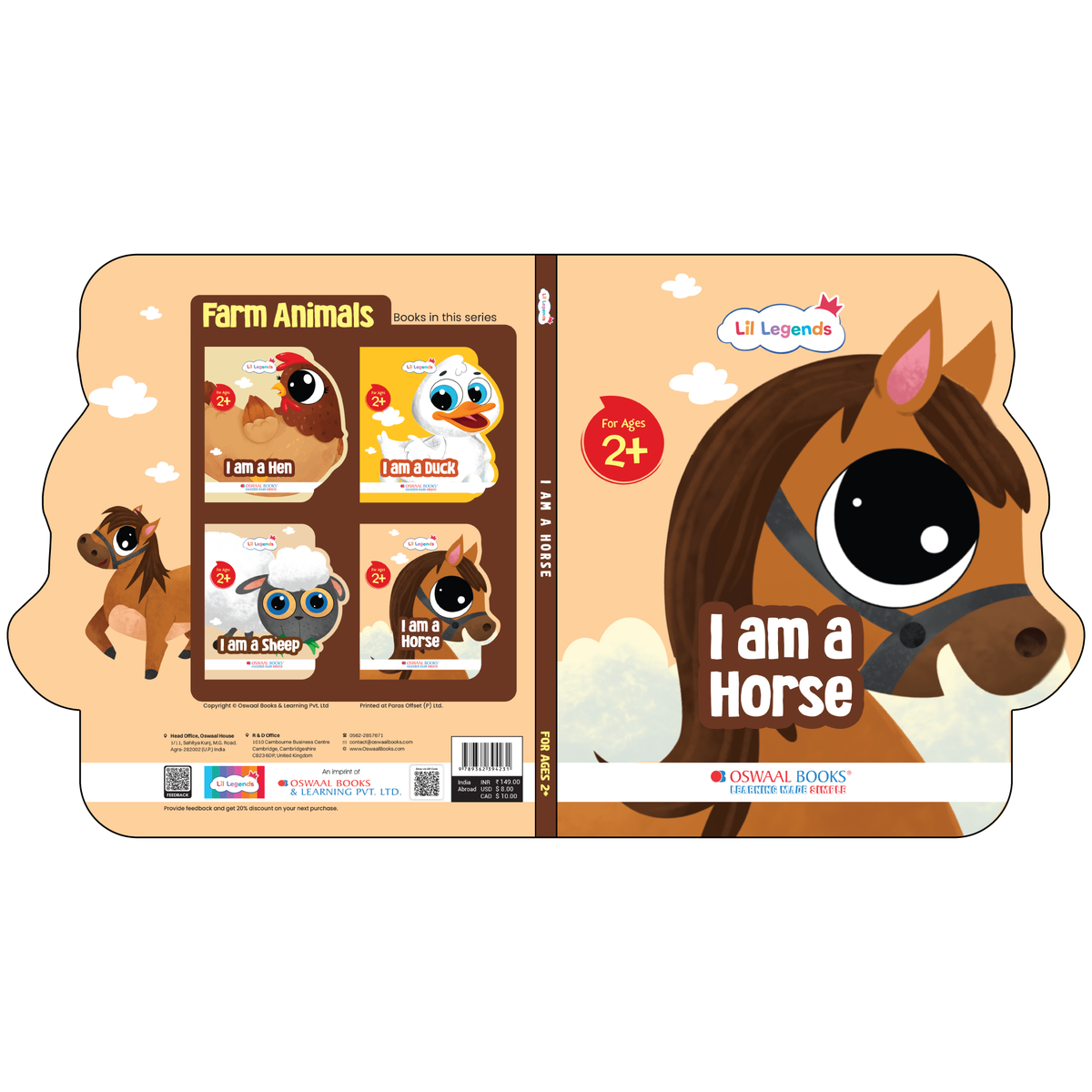 Lil Legends Shaped Board Book - Farm Animals: Horse | Horse-Shaped Picture Book for Kids Age 2+ Years | Early Learning Book with Colourful Illustrations for Toddlers & Preschoolers