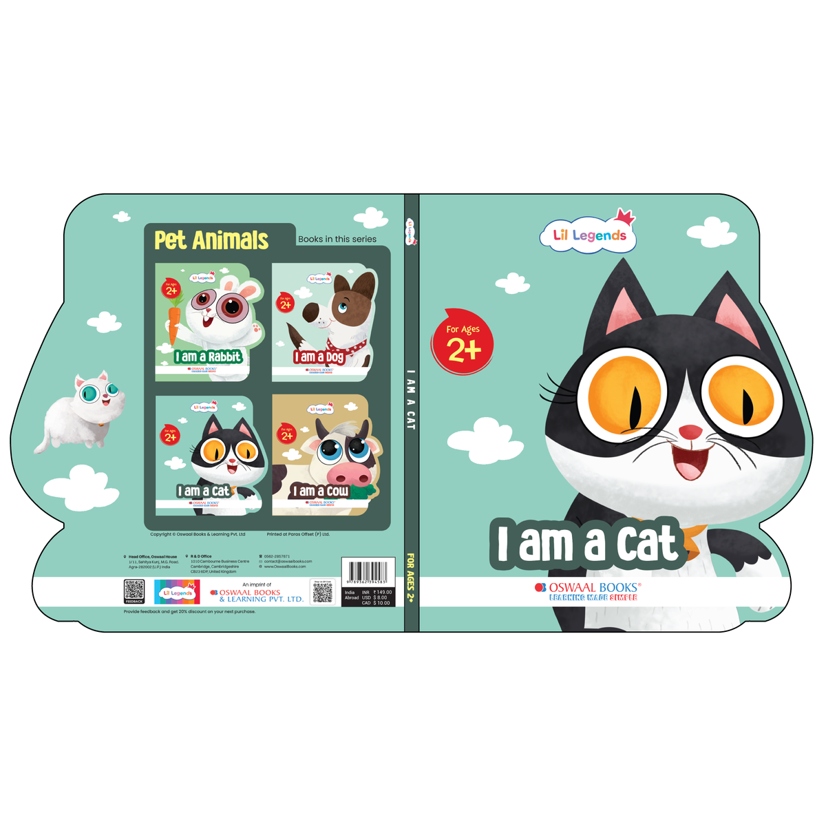 Lil Legends Shaped Board Book - Pet Animals: Cat | Cat-Shaped Picture Book for Kids Age 2+ Years | Early Learning Book with Colourful Illustrations for Toddlers & Preschoolers