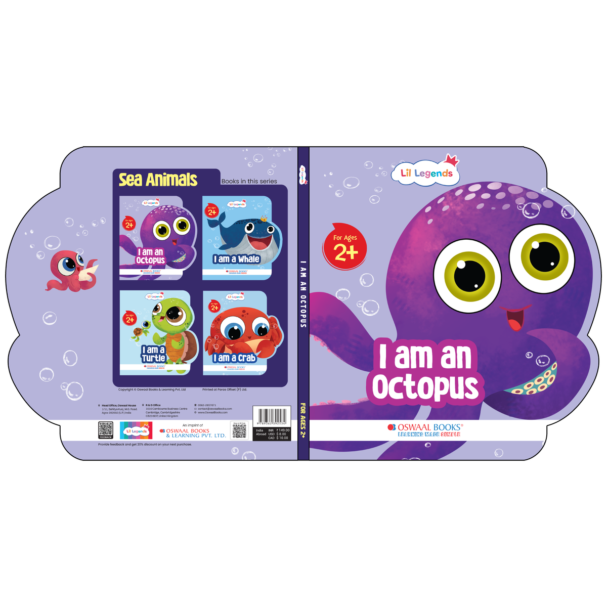 Lil Legends Shaped Board Book - Sea Animals: Octopus | Octopus-Shaped Picture Book for Kids Age 2+ Years | Early Learning Book with Colourful Illustrations for Toddlers & Preschoolers