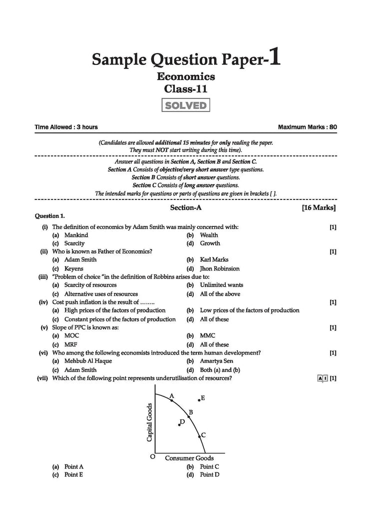 ISC 10 Sample Question Papers Class 11 Economics For Board Exams 2024 (Based On The Latest CISCE/ISC Specimen Paper)