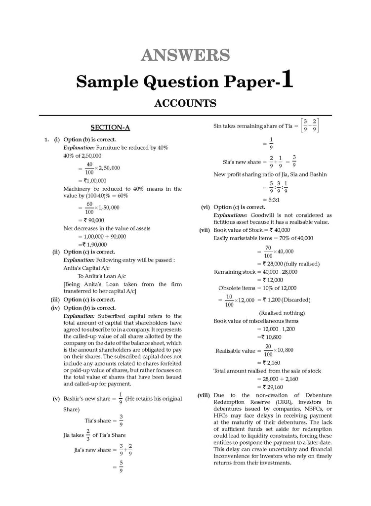 ISC 10 Sample Question Papers Class 12 Accounts For Board Exams 2024 (Based On The Latest CISCE/ ISC Specimen Papers)
