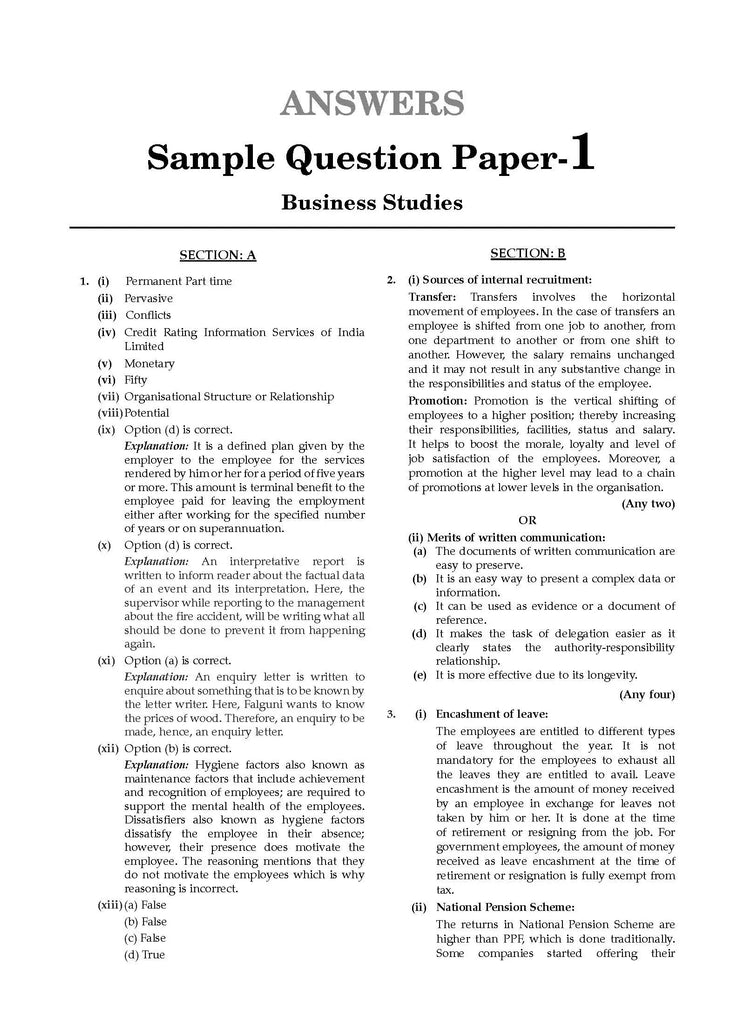 ISC 10 Sample Question Papers Class 12 Business Studies For Board Exams 2024 (Based On The Latest CISCE/ISC Specimen Paper)