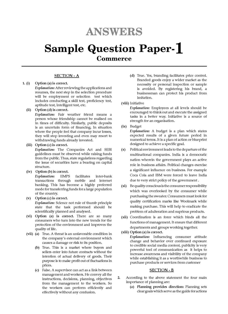 ISC 10 Sample Question Papers Class 12 Commerce For Board Exams 2024 (Based On The Latest CISCE/ISC Specimen Paper)